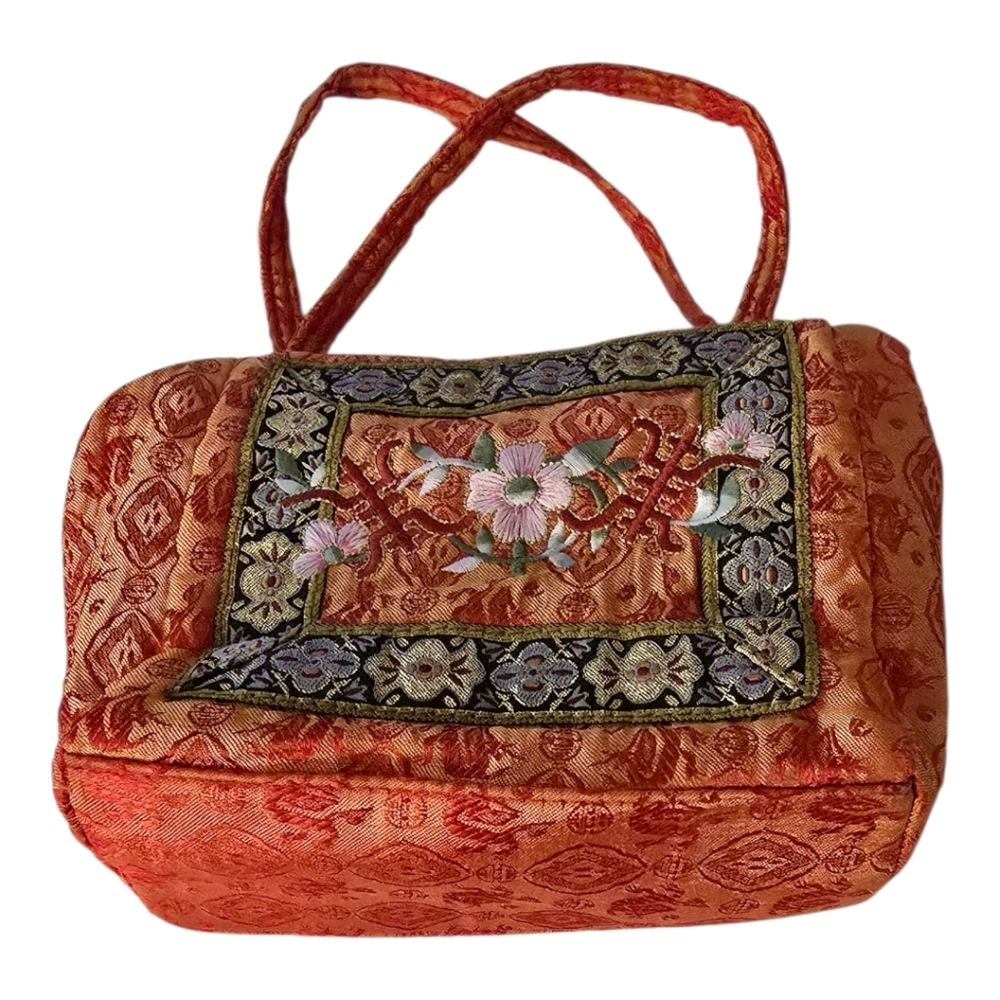 Elegant Embroidered Cosmetic Bag in Orange